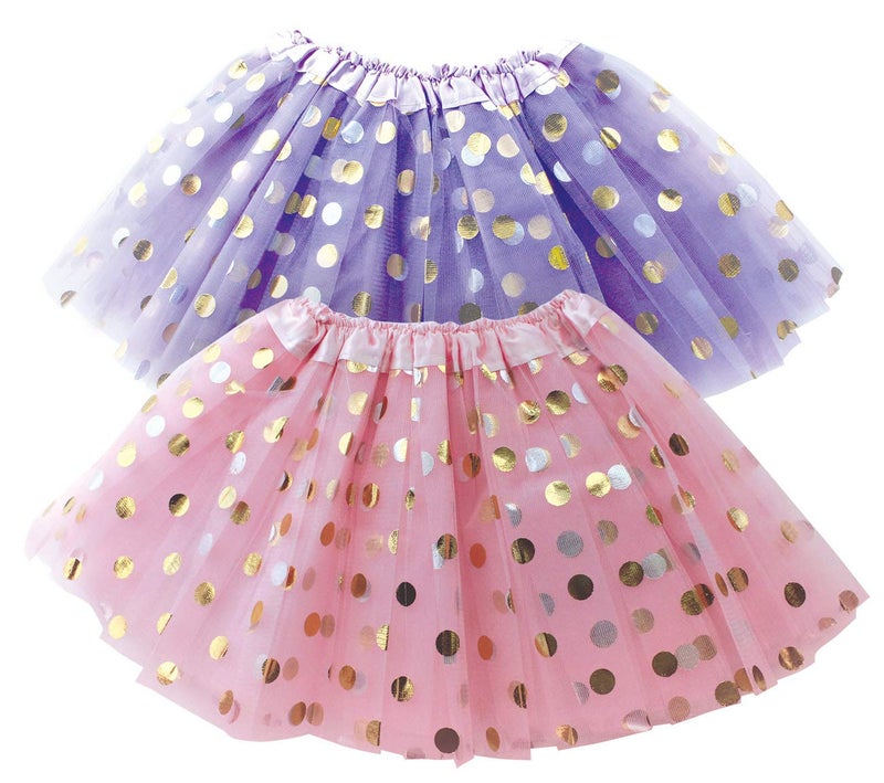 OLYPHAN Dress Up Tutu for Girls Pink & Purple Polka Dot Tutus Set Glitter 2 Tulle Skirt Halloween Easter, Spring, Birthday Gift, Dressup, Princess Party, Ballet Dance - Image 1